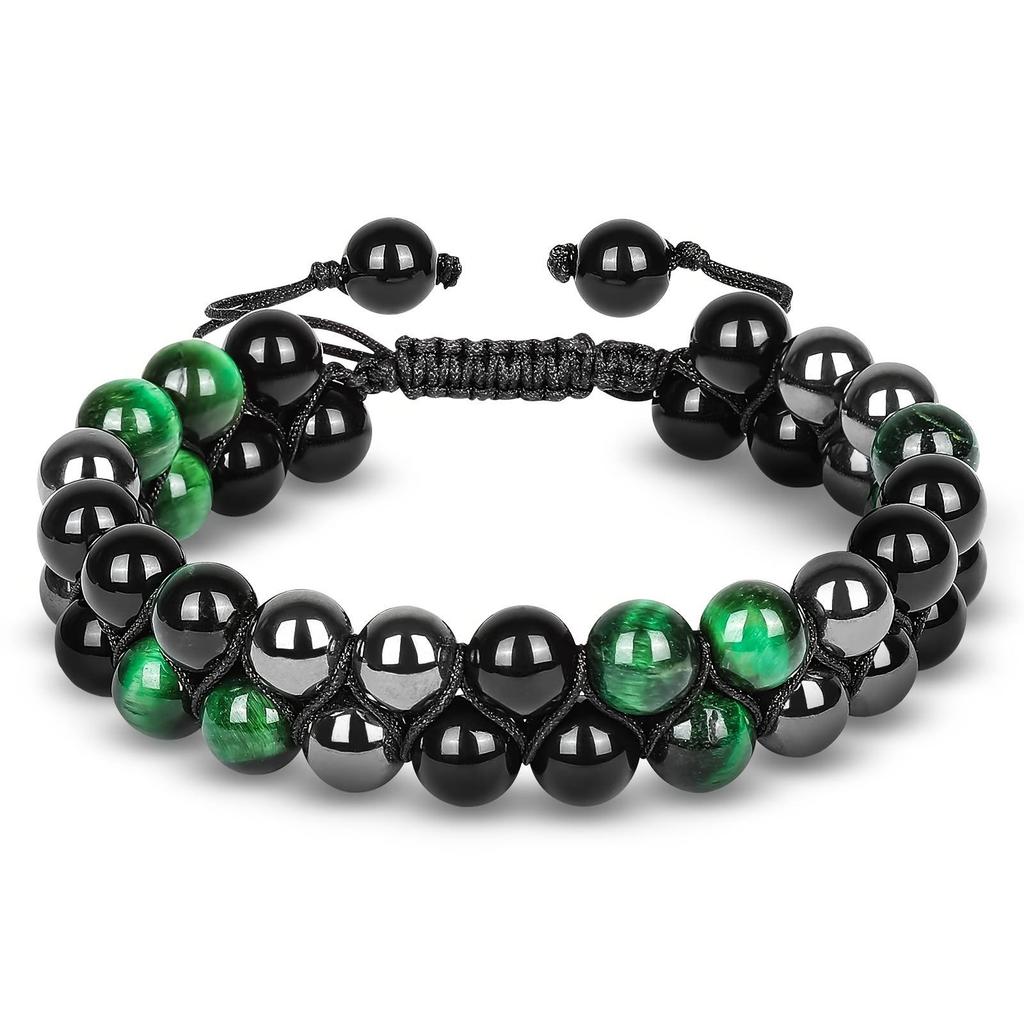 Tiger Eye, Green Pine Cat's Eye, Red Pattern Obsidian, and Green Ghost Natural Stone Woven Bracelet