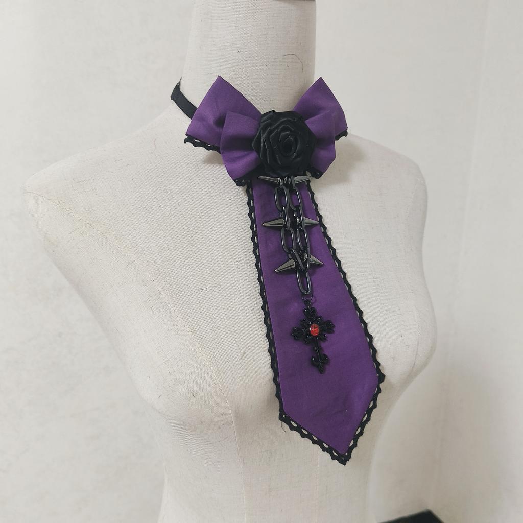 Gothic Lolita Style Cravate Rose Cross Bow Tie Retro Personality JK Uniform Accessories Punk Style Decorative Collar