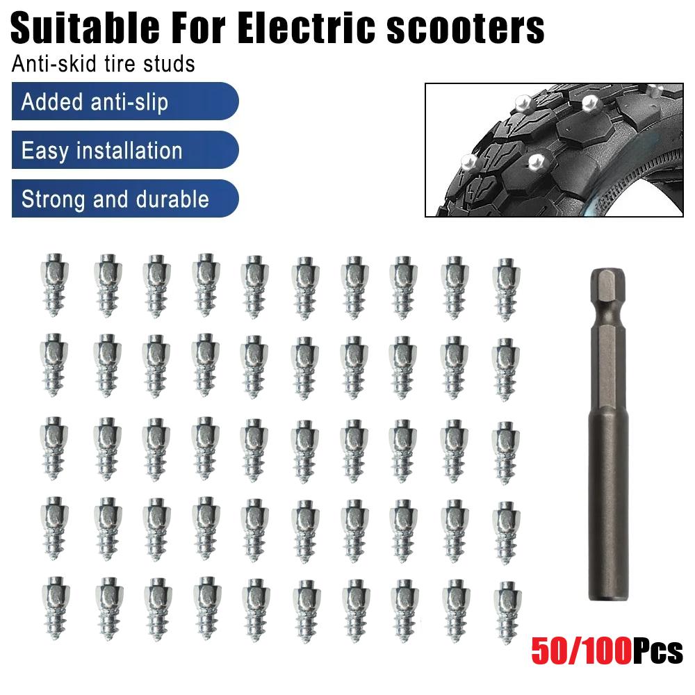 50/100pcs Universal Tire Studs Screws Nails Wheel Tyre Snow Spikes Set Anti-Slip Anti-Ice for Electric Scooter Truck Motorcycle