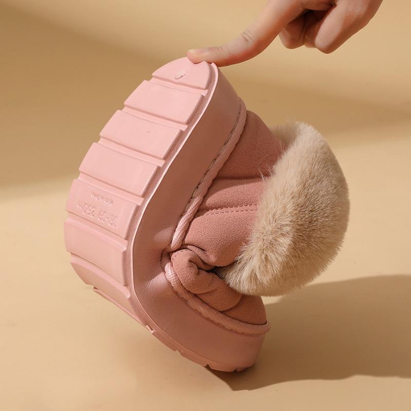 Női pamutcipő télen, beltéri hőszigetelő plüss és csúszásgátló vastag talppal, táskasarkú, női pamutcipő