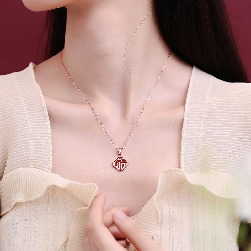 Original Glücksdrachen Segenshalskette Nischen-Design Schlüsselbein-Kette Guochao Segensanhänger Neujahrsartikel Dekoration