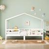 House Bed 90x200 cm, pine, house roof design, three-sided fall protection, slatted frame included, without mattress, color white, DE603090WT