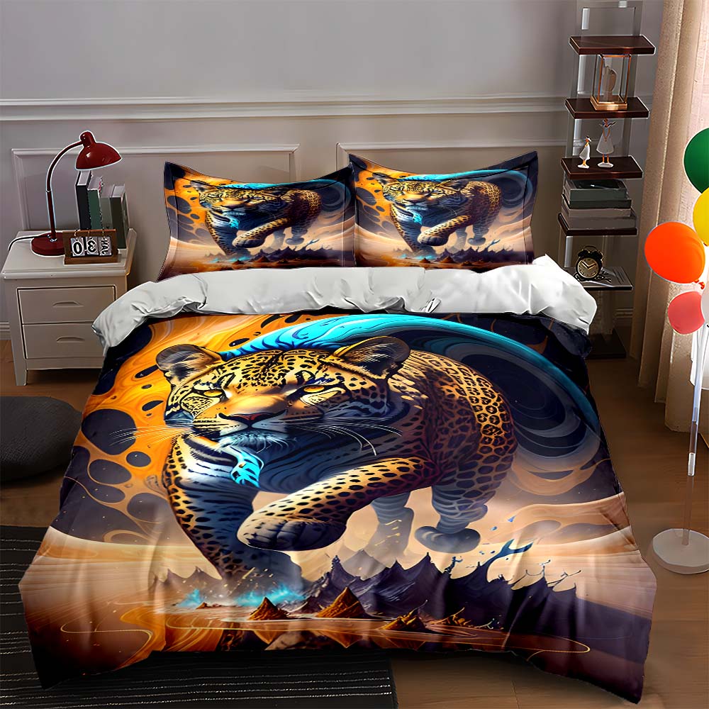 

Leaping leopard artwork. Bedding Duvet cover sets Duvet covers Pillowcases gifts (1 * Duvet Cover 2 * Pillowcases, without duvet insert) 135x200cm