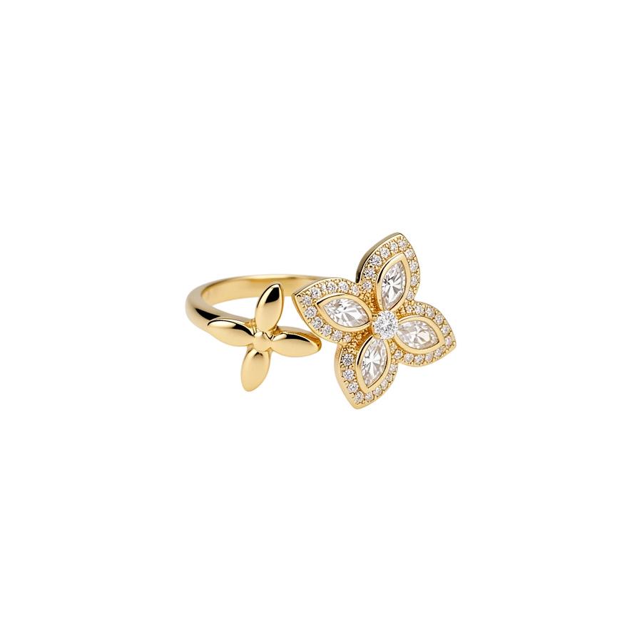 Elegant Zirconia Flower Open Ring - French Style, High-End Luxury Jewelry for Women
