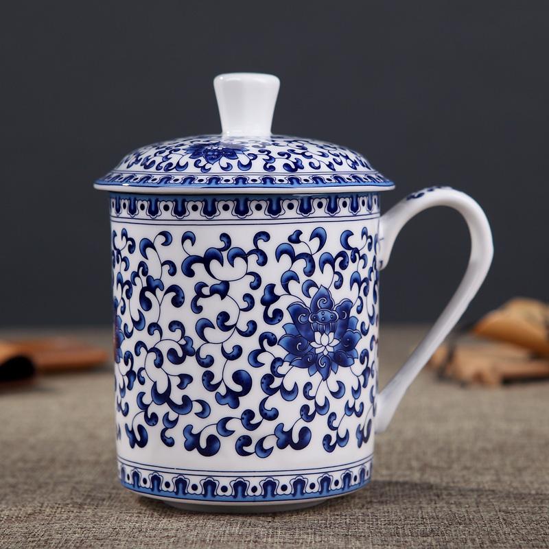 Jingdezhen Bone China Ceramic Large Cups with Cover Drinkware Porcelain Mug Meeting Gift Office Mug About 500ml