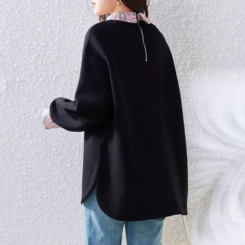 Retro Jacquard Disc Button Sweatshirt Women's Autumn New Loose Temperament Top  Clothing