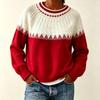 Womens Oversized Crewneck Knit Sweater With Colorblock Cable Jacquard Fall Winter Loose Fit