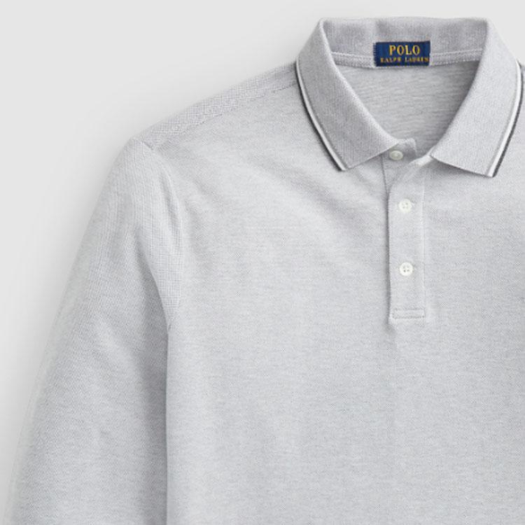 Polo Ralph Lauren Striped Trim Small Pony Embroidered Casual Long Sleeve Polo Shirt Men tops Light-Gray MNPOKNI16821196-020