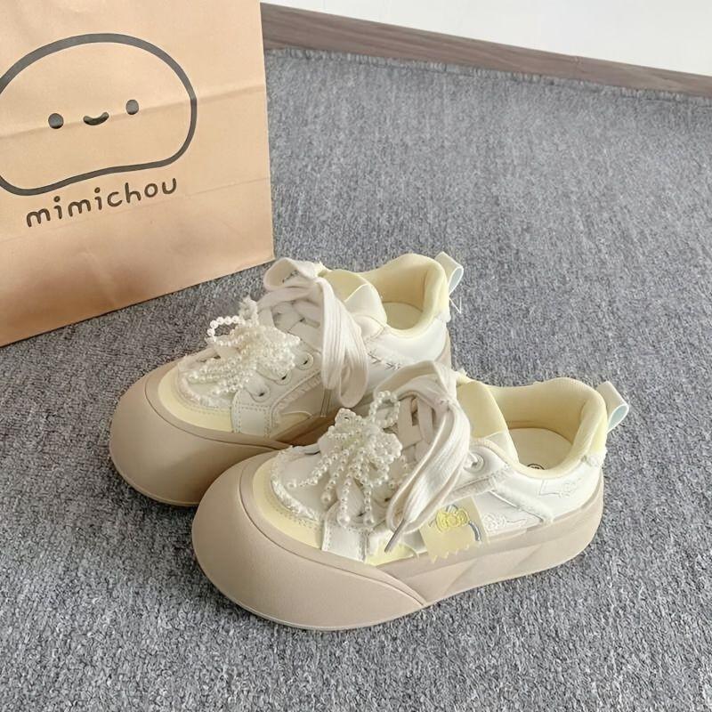 Student Bow Versatile Casual Sports Board Shoes Women's 2025 New Shoes Platform White Shoes Bread Shoes