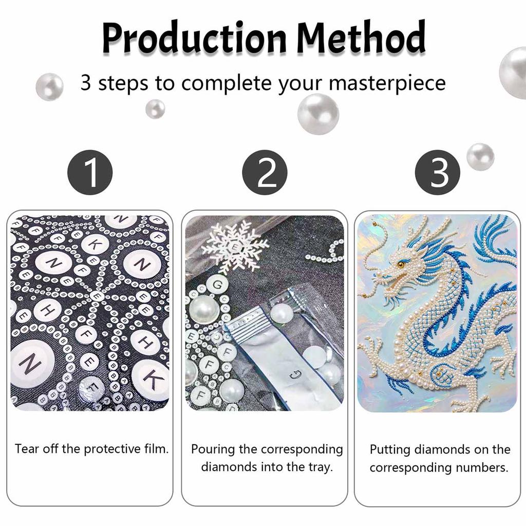 Dragon Pearl Kit 5D DIY Round Rhinestone Art Craft for Adults Home Wall Decoration Beginner Friendly Frameless Design