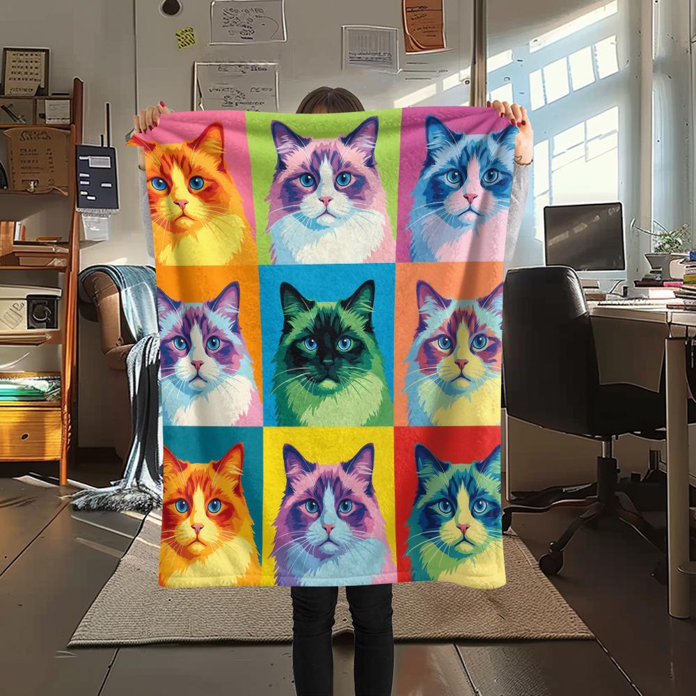 Colorful nine grid cat dog Print Flannel Blanket,High quality Comfortable for All Seasons,Home Decor,Warmth and Comfort,Perfect for Christmas Gifts