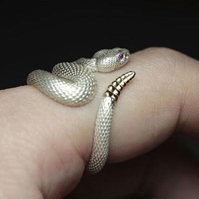 Anello di apertura con personalità animale nera rock Anello in argento con serpente Anello retrò in lega di zinco Gioielli hip hop