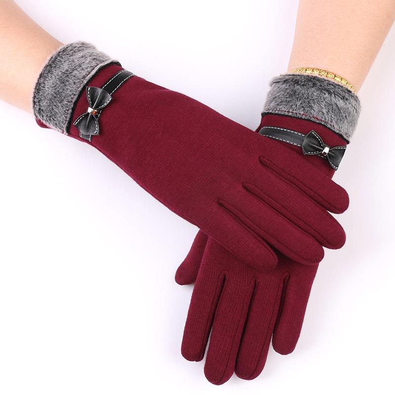 Winter Vintage Bow-Knot Touch Screen Driving Warm Windproof Glove Fashion Grace Lady Gloves Women Mittens