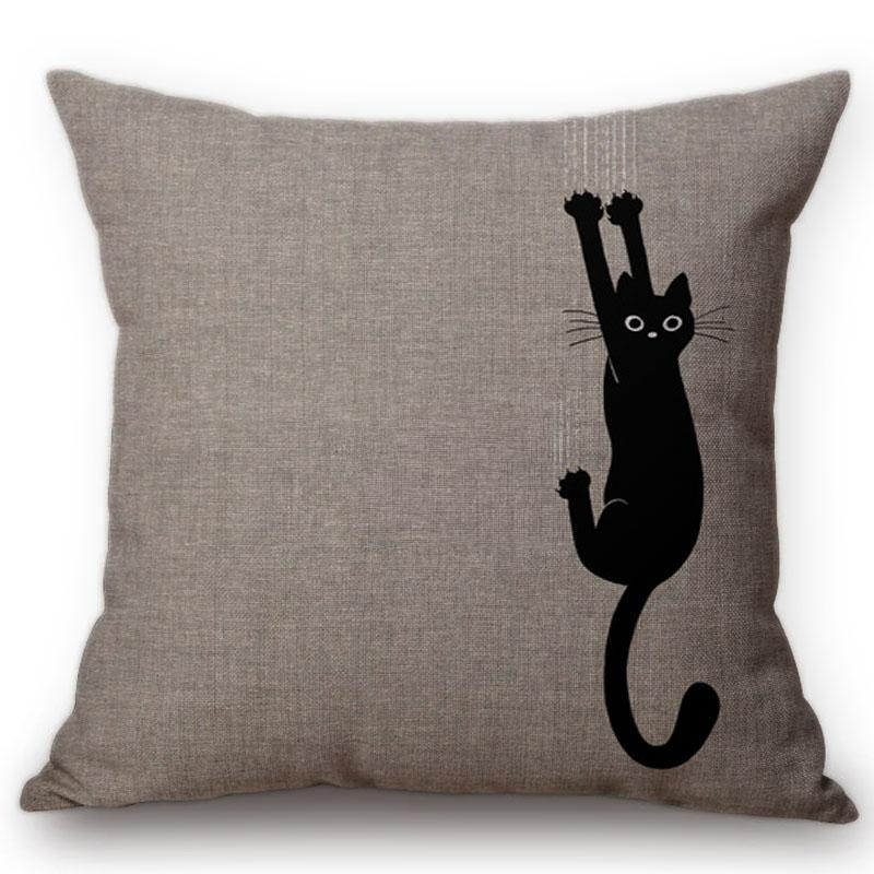 Cute Lovely Black Cat Cushion Cover Cotton Linen Square Throw Pillows 45X45Cm Home Office Deco Car Sofa Pillow Case Almofadas
