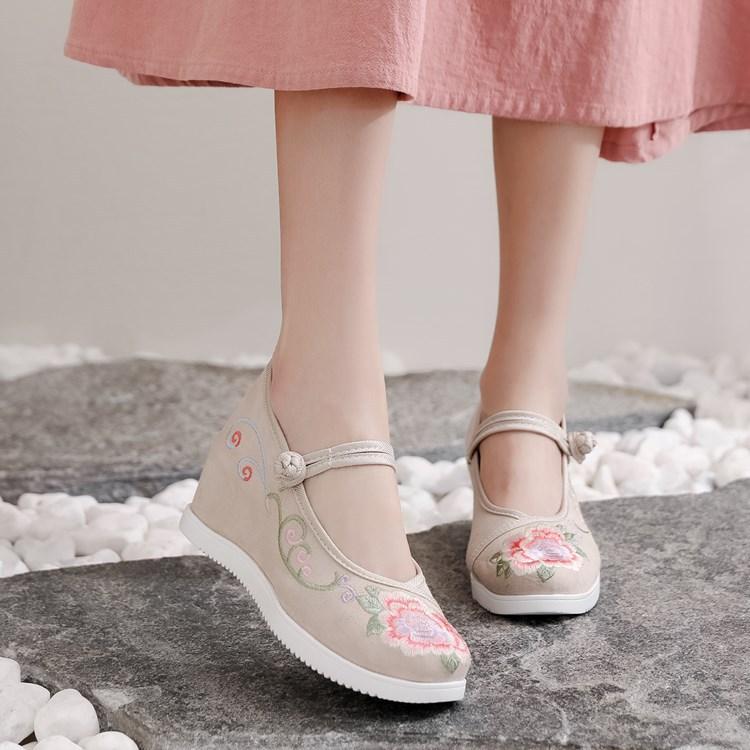 Fashion Chinese - Style Embroidered Wedge Mary Janes | Hanfu & Qipao - Friendly Daily Commute Ancient - Style Shoes