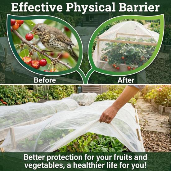 10Ft Insect Barrier Netting Fine Mesh Plant Cover Garden Row Cover Bird Netting for Raised Beds Greenhouse Vegetables Fruits