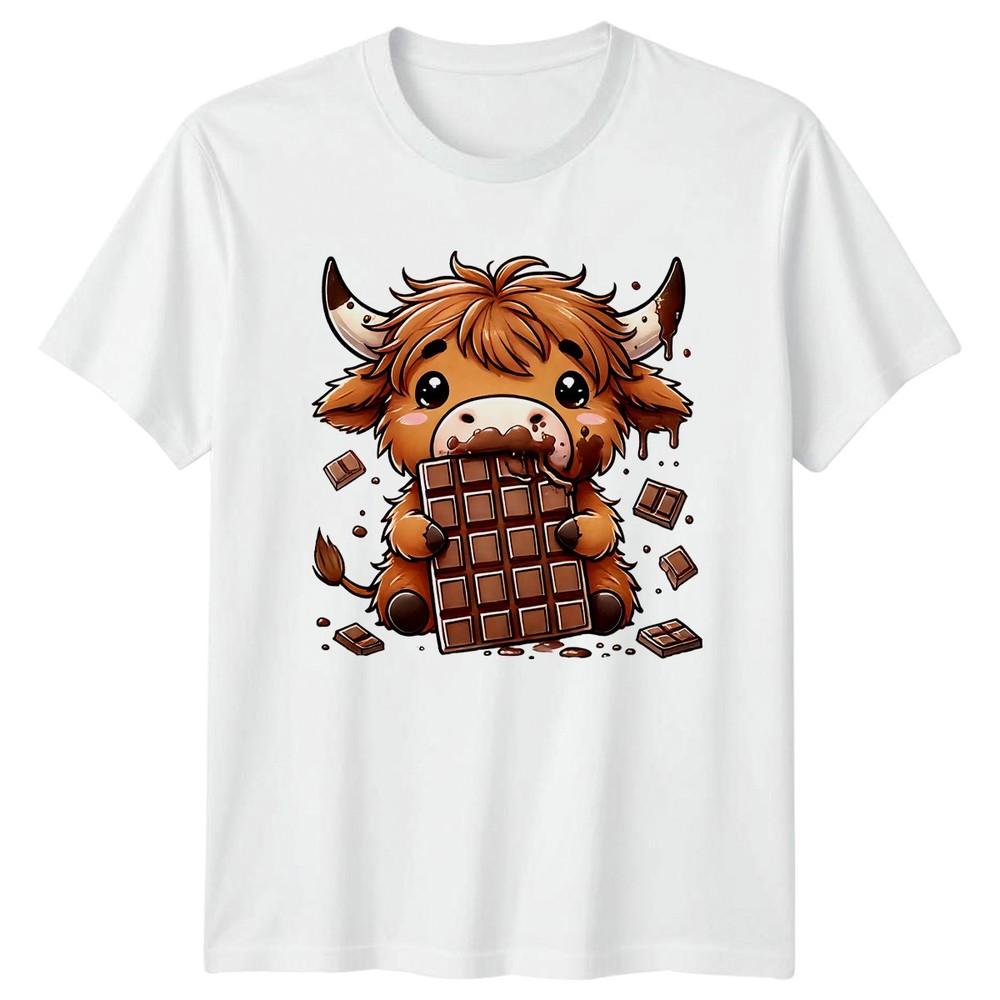 Highland Cow Eating Chocolate TShirt Kawaii Cattle Animal Gift For Him S