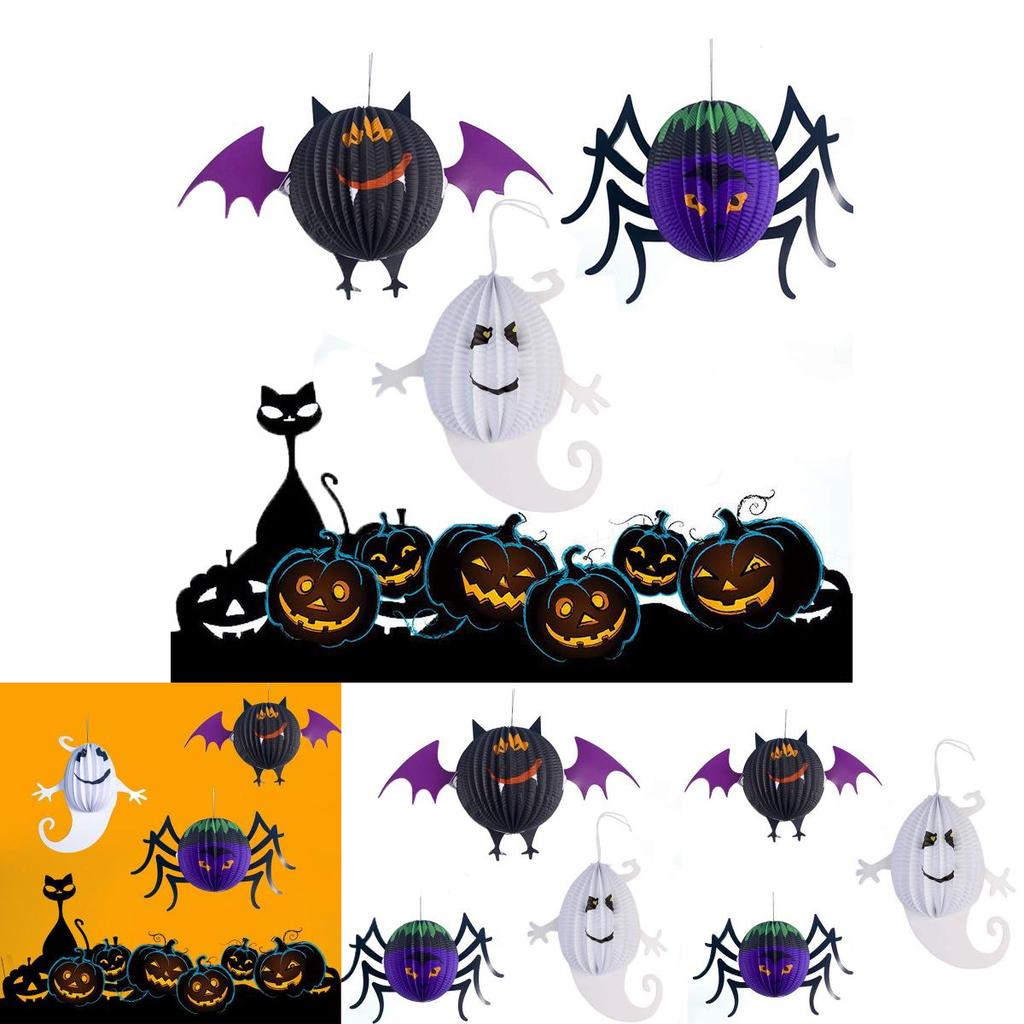 Durable Halloween Paper Lantern Pendant Featuring Realistic 3d Spider Bat Ghost Designs