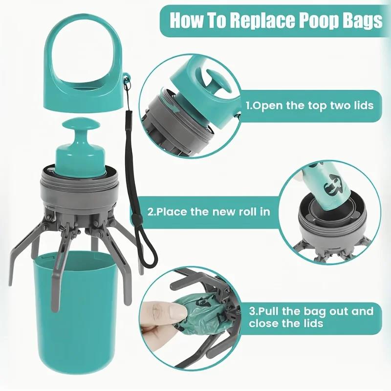 Portable Dog Poop Scooper Pack Pet Waste Picker Bag Dispenser Cleaning Tool Outdoor Travel Cleaner