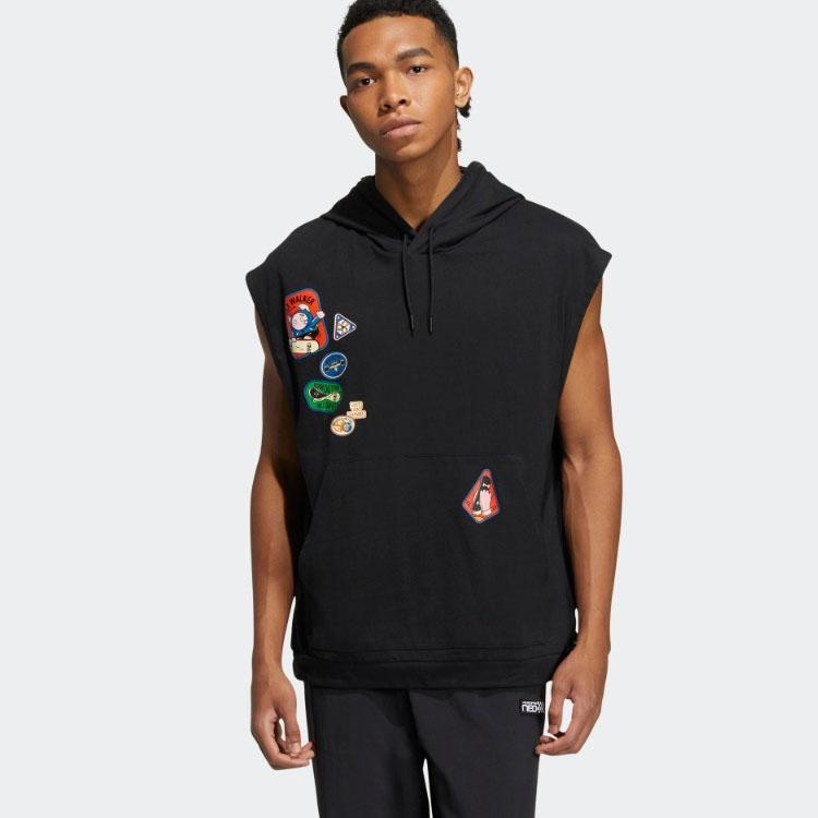 adidas Felpa con cappuccio e zip senza maniche da uomo Top Nero HY4626