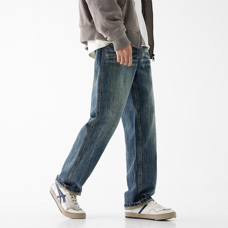 American high street retro jeans men's straight wide-leg pants trendy brand loose casual long pants new denim men's pants