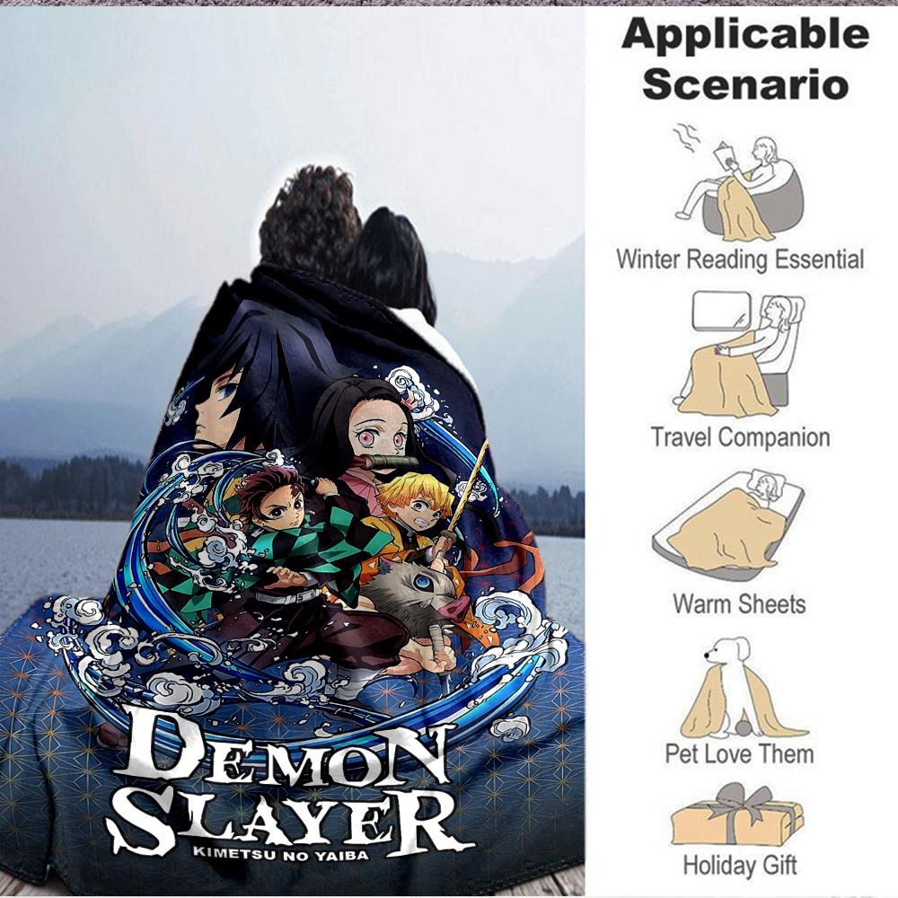 1pc Demon Slayer Soft & Warm Flannel Blanket, Multi-Purpose Throw Blanket for Couch, Sofa, Office, Bed, Camping, Travel