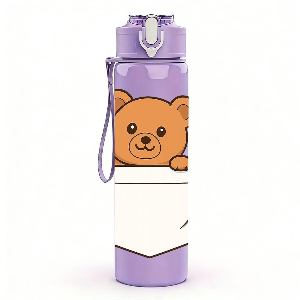 1PC Pocket Teddy Bear 750ml Color Plastic Sports Water Bottle Leakproof Flip Straw Lid Suitable for Sports Office Home Use