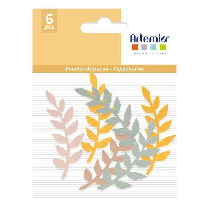 Feuilles en papier décoratives - ARTEMIO - 6 feuilles - Multicolore - Idéal pour décoration - 8,5 x 3 cm