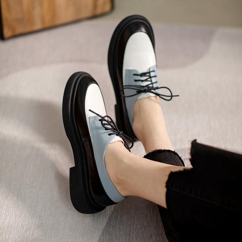 Fashion Natural Genuine Leather Flats Shoes Women Round Toe Casual Shoes Cross Tied Flats Footwear Female Shoes Spring 2025 New Pumps