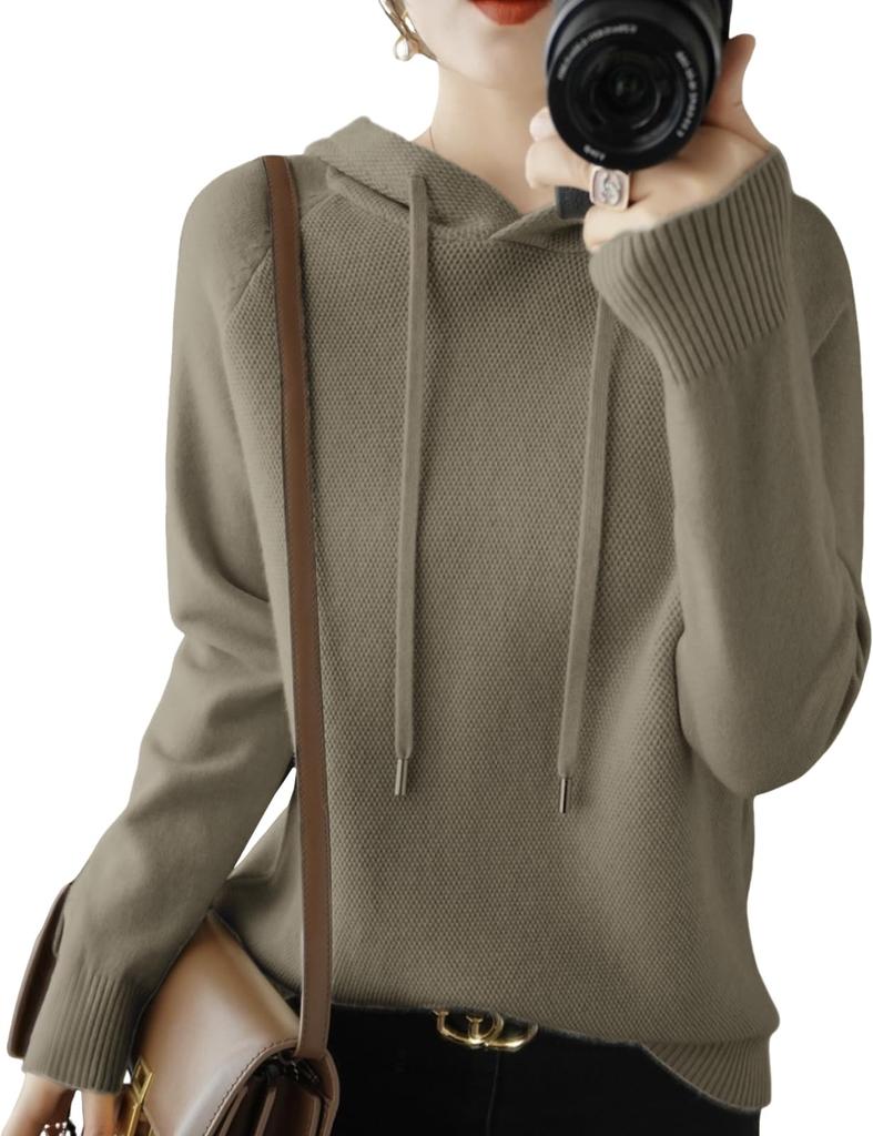 Newne Hooded Long Solid Stylish Knit Simple Cold Weather Adult Street Long Short Crew Loose Women's Hoodie, Sleeve, Simple, Color, Casual, Top,