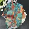 POBING Silk Cashmere Scarf Women Hand Rolled Shawls Fashion Printed Square Scarves Wraps Lady Bandana Big Hijabs Female Foulards