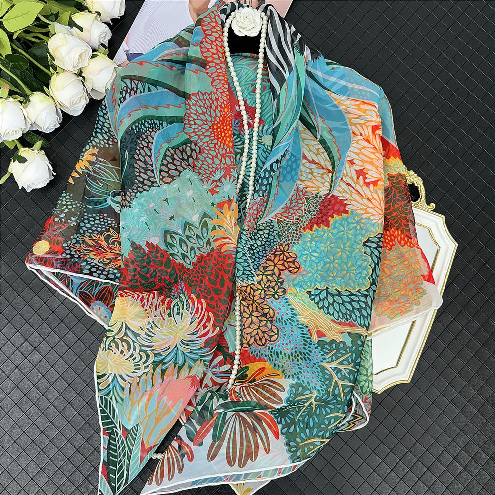 POBING Silk Cashmere Scarf Women Hand Rolled Shawls Fashion Printed Square Scarves Wraps Lady Bandana Big Hijabs Female Foulards