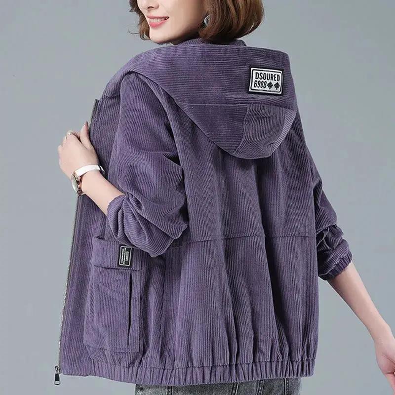 Women's Corduroy Coat Female New Plus-size Loose Jacket Casual Middle-aged Mother Overcoat