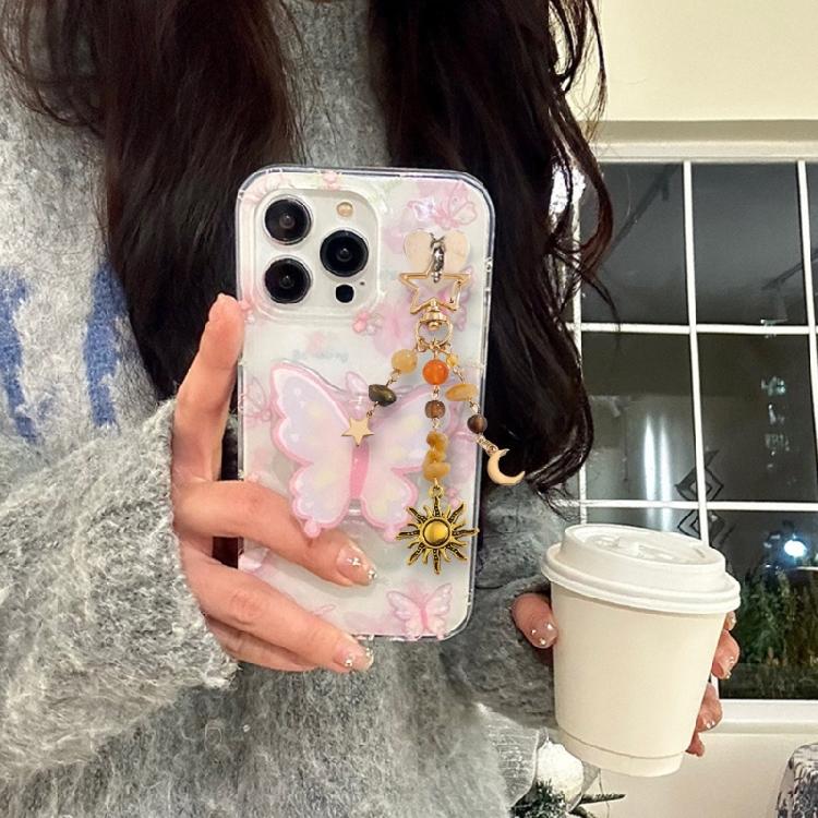 Fashionable Irregular Stone Keychain Colorful Beads Keyring with Stars Moon Sun Pendant Lightweight Key Accessory