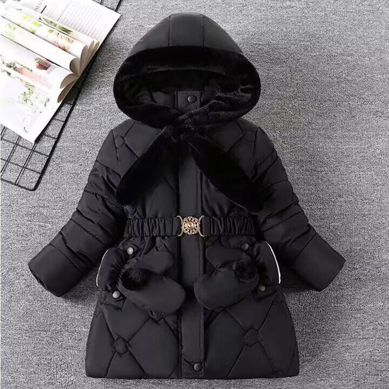 Winterjacke für Mädchen mit Pelzkragen, mittlere bis große Kinderoberbekleidung, warm halten, Prinzessinnenmantel mit Kapuze, Reißverschluss, Mädchenoberbekleidung, Kinderkleidung