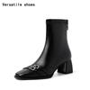 Dicke Absätze Stiefeletten Damen Street Style Schmal Eckige Zehen Reißverschluss Herbst Winter Strass Damen Schuhe