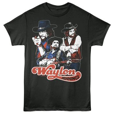 Waylon Jennings Outlaw Country Zanger Drievoudige Fotocollage Heren T-shirt