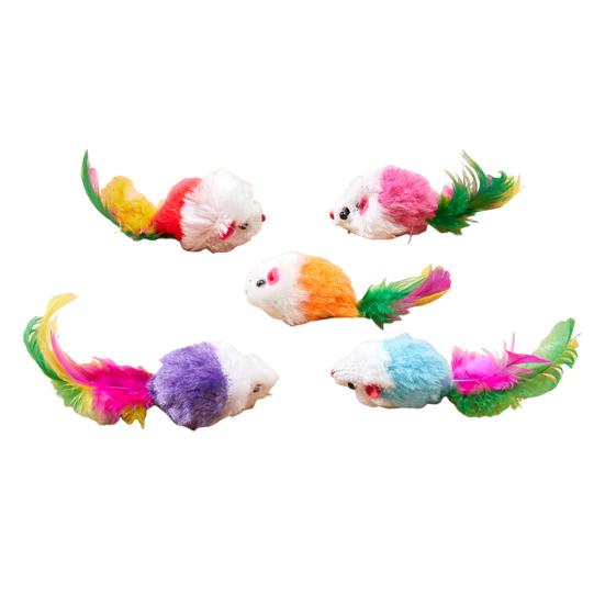 3/5/12Pcs Cat Mouse Toys Faux Fur Cat Mice Toy with Feather Tail Interactive Mini Furry Mouse with Rattle Sounds for Indoor Cat