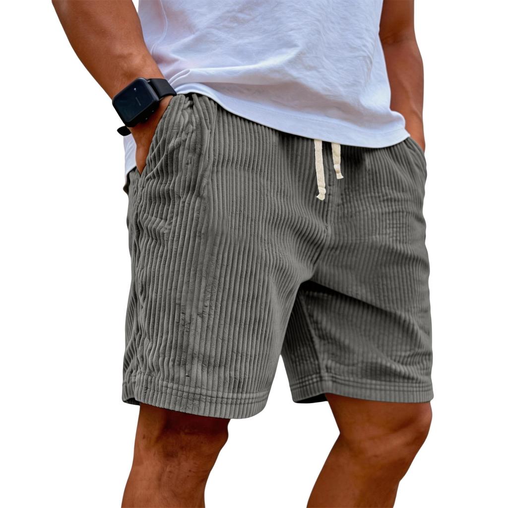 Men's Casual Shorts With Elastic Waist Drawstring And Corduroy Fabric, Stylish Design