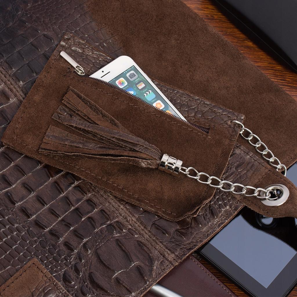 Sac à main Sac en cuir pour femme Shopper À fermeture éclair Grand Format A4 Avec trousse de toilette Italien