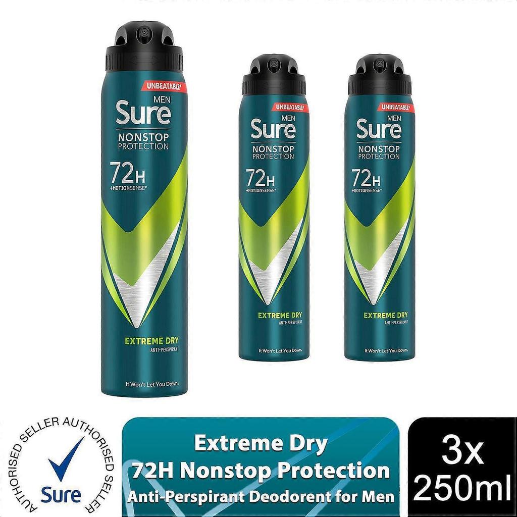Sure Men Anti-transpirant 72H Nonstop Protection Extreme Dry Deodorant, 3x250ml