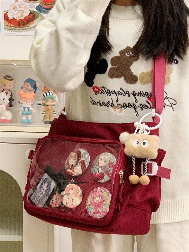 

Preppy Itabag Large-Capacity Transparent Backpack/Crossbody Bag for Fashionable Girls 35*12*27 cm вино красного