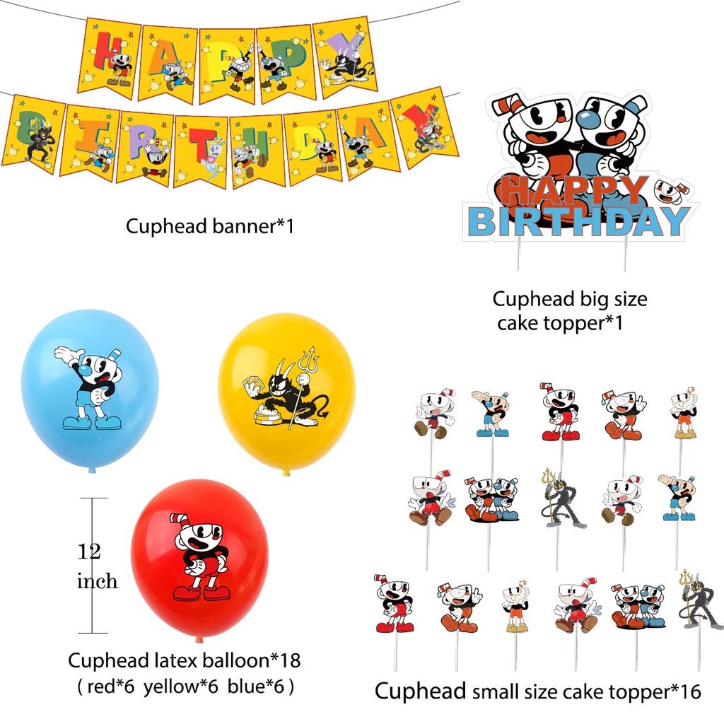 Cuphead Themen Geburtstagsparty Dekorationen Set mit Teetassenkopf-Design Lebendiges Papiermaterial