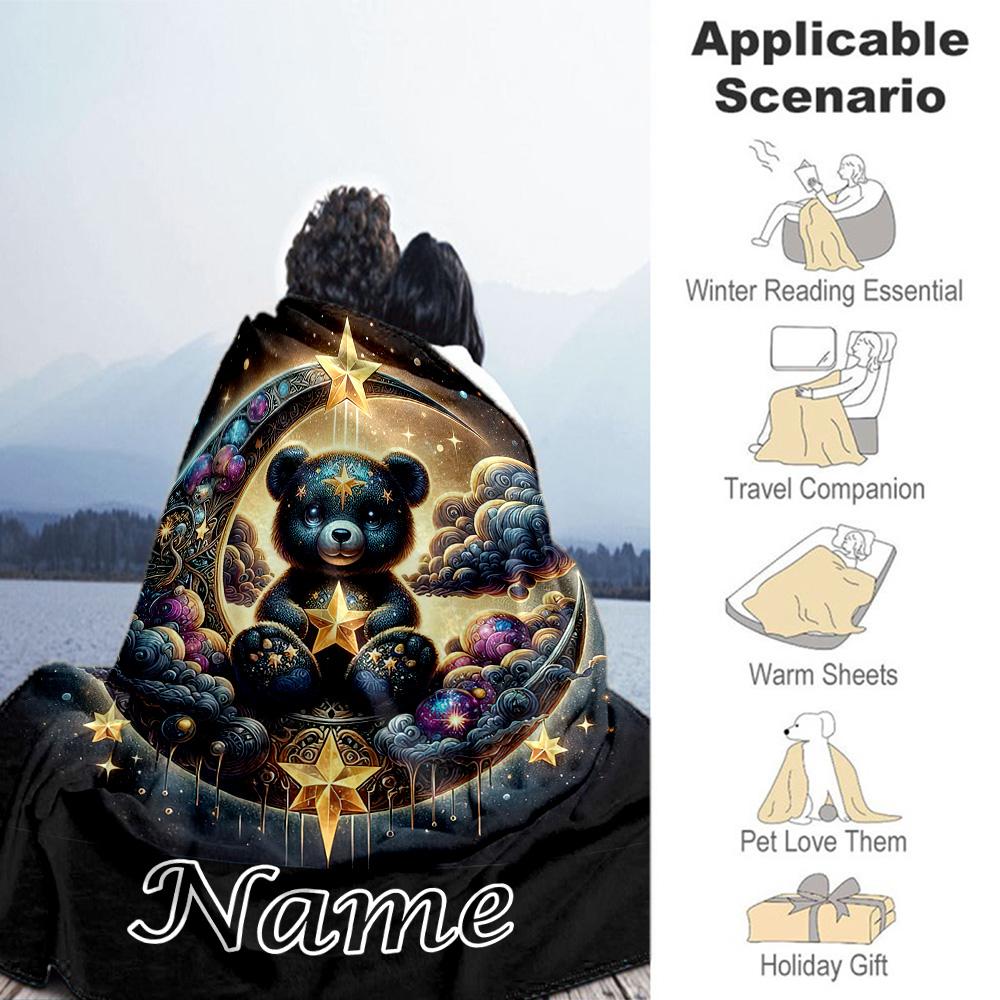 Bear Moon Customize Your Name Blanket Gift Personalized Blanket Comfortable Perfect for Office Nap Home Decor Sofa All-Season Use