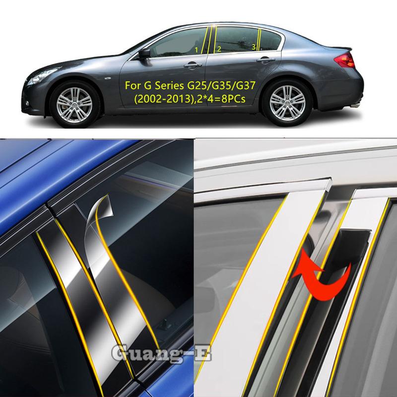 Car TPU/Glossy Mirror Pillar Post Cover For Infiniti G Series G25 G35 G37 2002 2003-2013 Door Trim Window Decorative Sticker