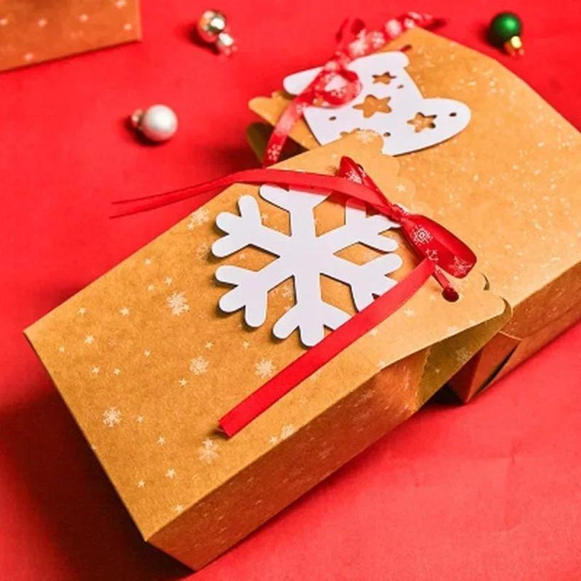 1 Pcs Kraft Paper Bag With Ribbon And Card Tag Packaging Gift Box Wrapping Christmas Party Supplies