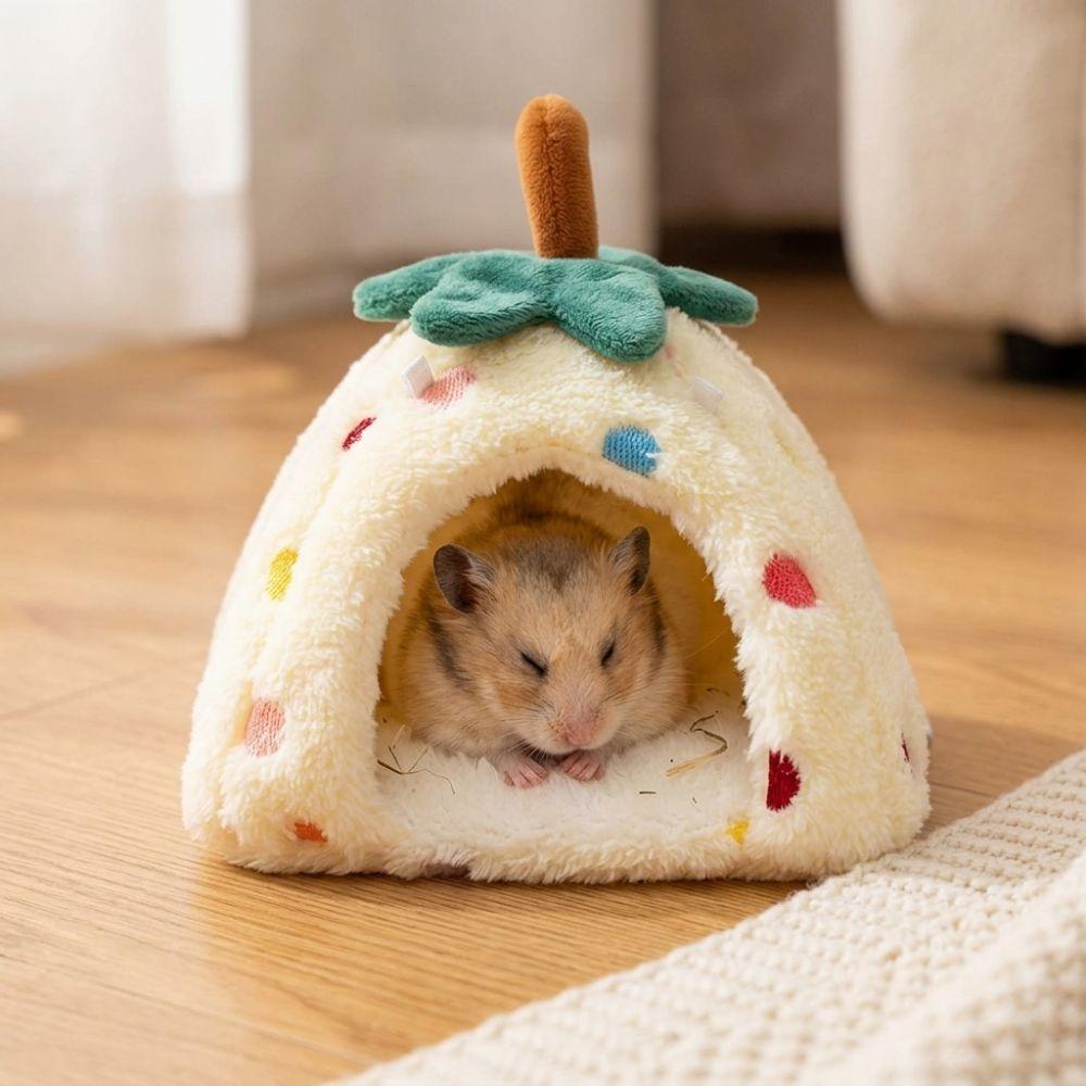 Thickened Plush Hamster Warm Bed Cozy Hideaway Hamster Nest Pet Cotton Hut  Cage Accessories