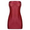 Womens Glossy Bodycon Dress Strapless Design Stretchy Pencil Dress Solid Color Nightclub Wear Evening Dress