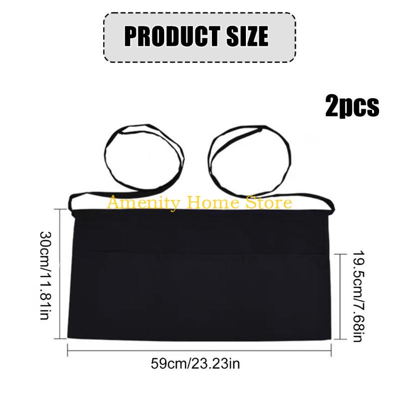 F26C Spill Resistant Lightweight Black Polyester Waist Tied Cooking Apron