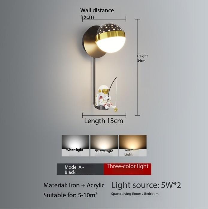 Modern Creative Simple LED Wall Lamp Cartoon Astronaut Living Room Study Bedroom Children's Room Decoration Lighting